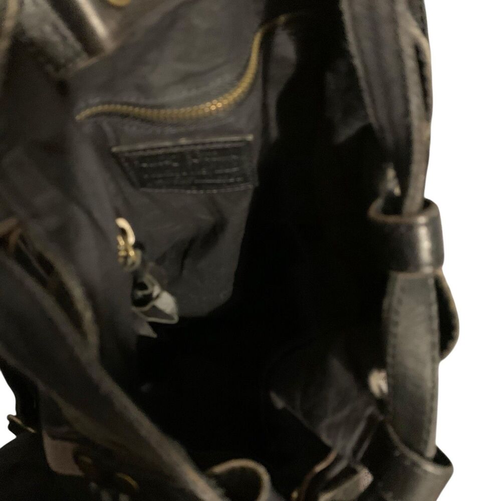 VTG Lucky Brand Leather Canvas Backpack Bag Floral Black Red Y2K Boho Drawstring - Picture 9 of 16